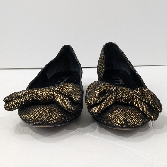 Something Bleu Women Black Gold Glitter Sparkly Flats Shoes Slip-On Bow Formal 8 - Picture 3 of 10